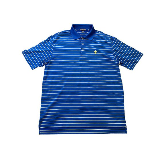 Peter Millar Summer Comfort Blue Yellow Striped Polo Shirt Short Sleeve Size L - Picture 1 of 5